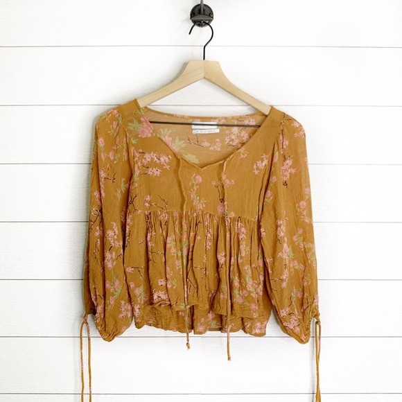 Urban Outfitters Tops - Urban outfitters mustard floral peplum crop top